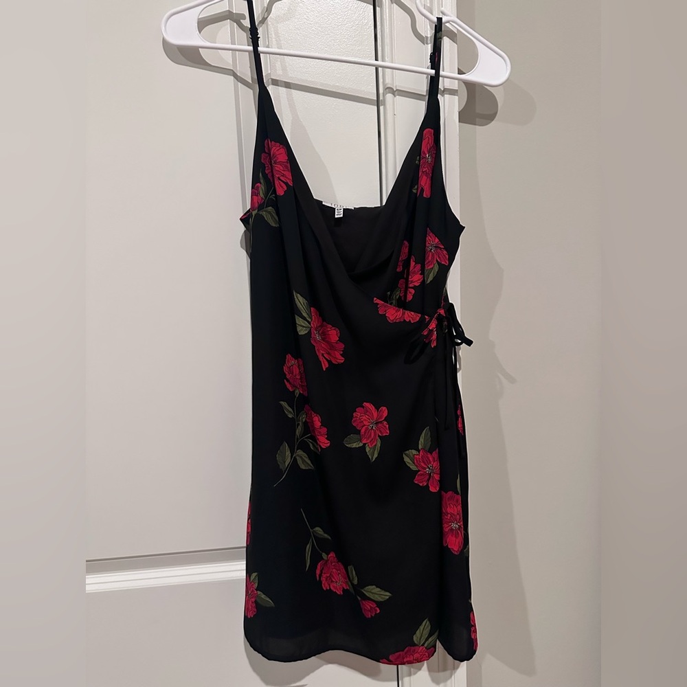 Tobi Black Dress with Red Floral Design
